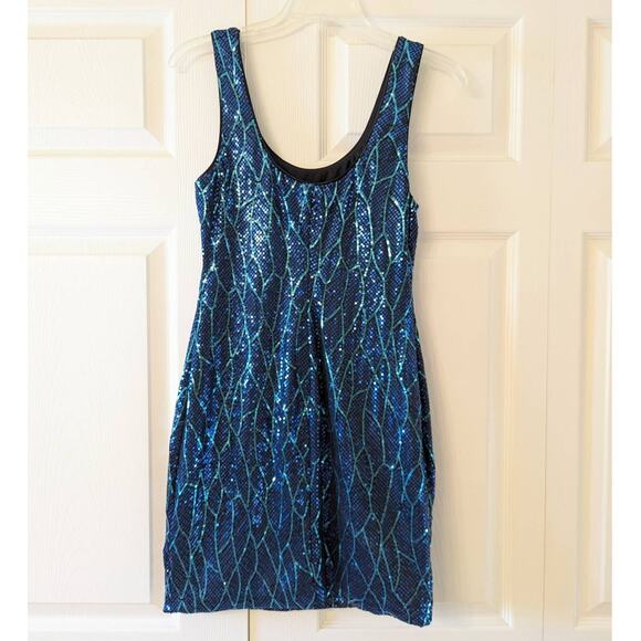 Lily Rose Teal Blue Sequin Mini Dress size Medium - Picture 3 of 7